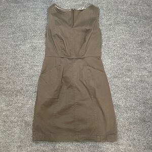 Boden Sleeveless Midi Dress Khaki Green V Neck Sheath Dress Womens US 4R